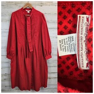 Vintage 1970s 1980s Aunt Abigail's Attic Cotton Granny Dress 2XL Red Cottagecore